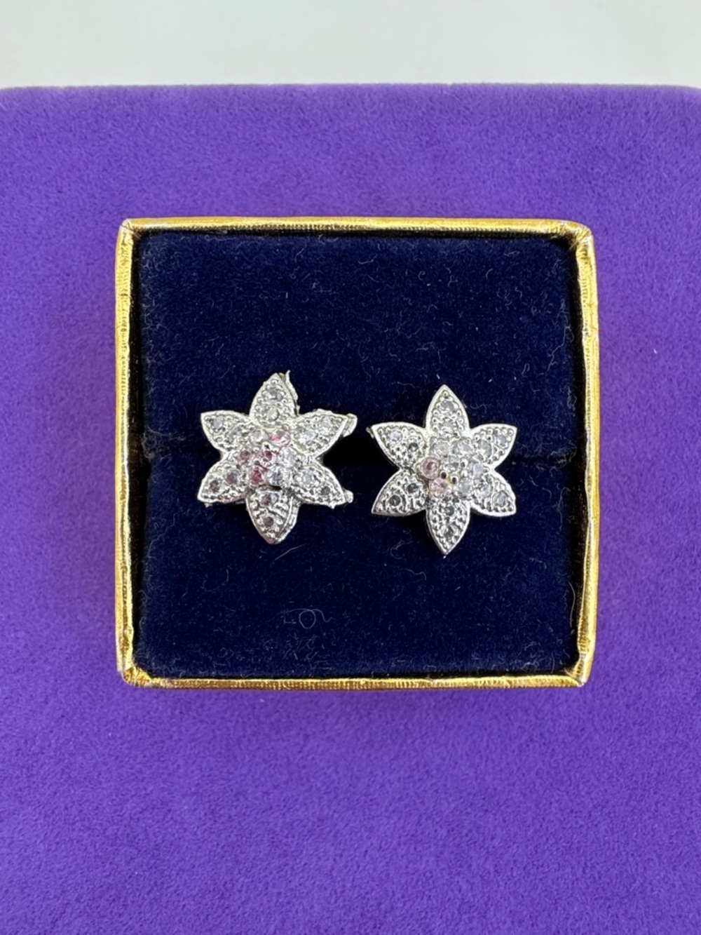 💛 Silver Tone Floral Pink & White CZ Stud Earrings | Botanical Radiance